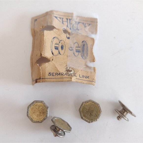 Antique Vintage Separable Links Snap Cufflinks Gold Silver Tone Octagon - Picture 2 of 5